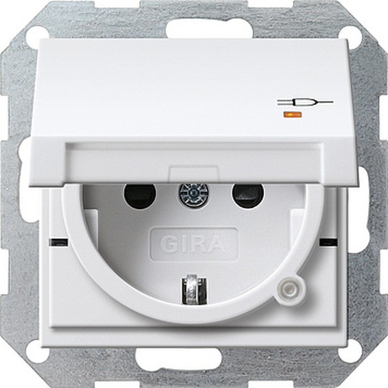 Розетка Gira SYSTEM 55, с заземлением, , со шторками, белый матовый, 276327