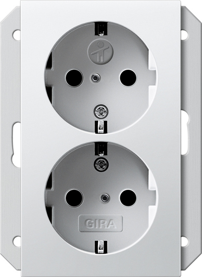 Gira Двойная розетка SCHUKO 16 A 250 В~ с затвором (shutter) и символом  для 1,5-местн. приборной коробки скрытого монтажа