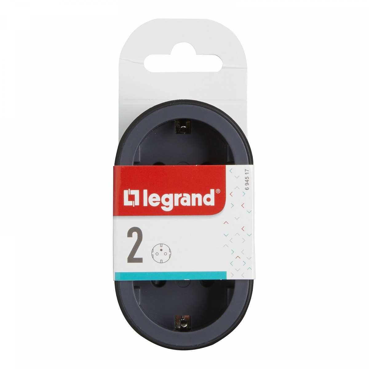 Двойник с фронтальными розетками и заземлением Legrand 2 розетки, цвет: черный