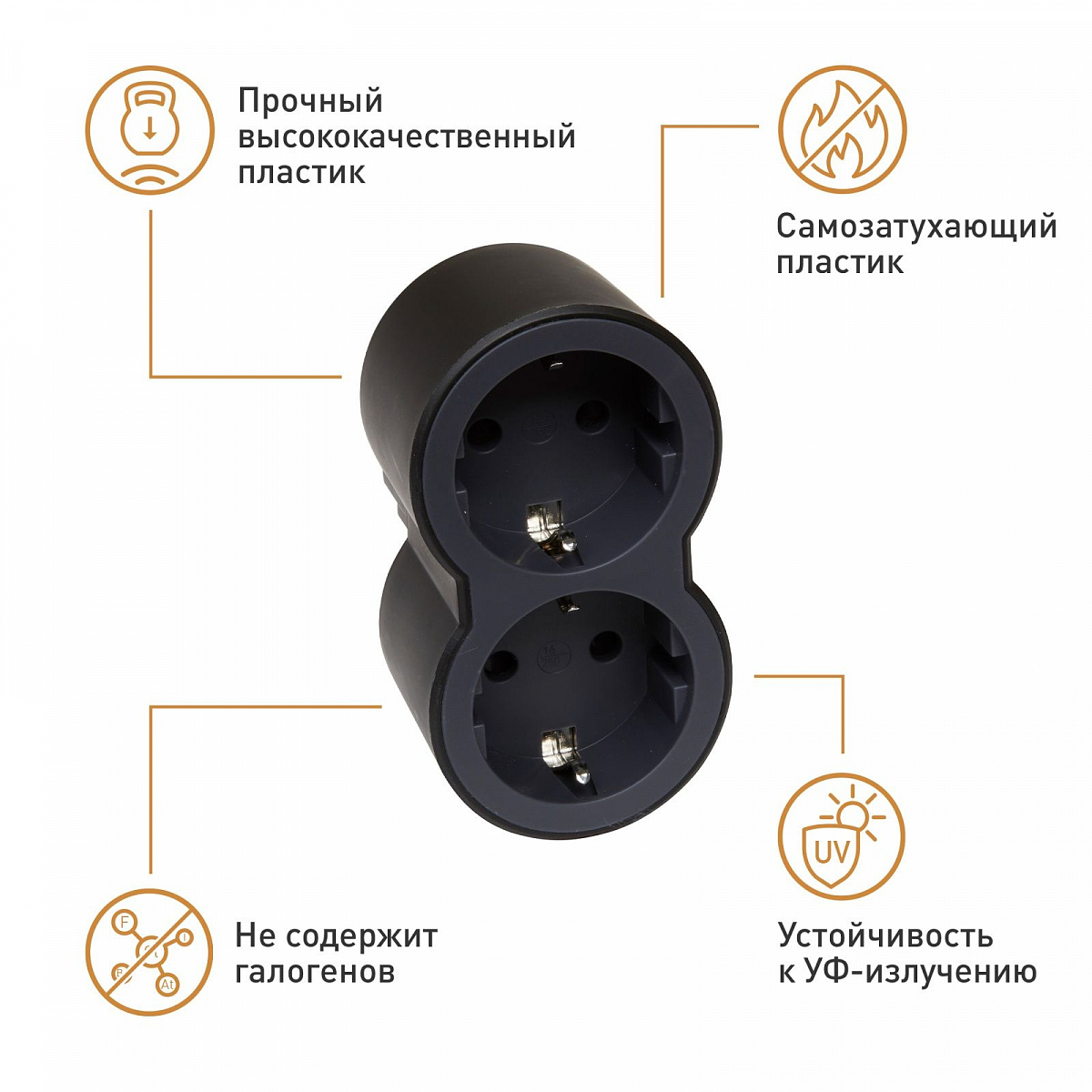 Двойник с фронтальными розетками и заземлением Legrand 2 розетки, цвет: черный